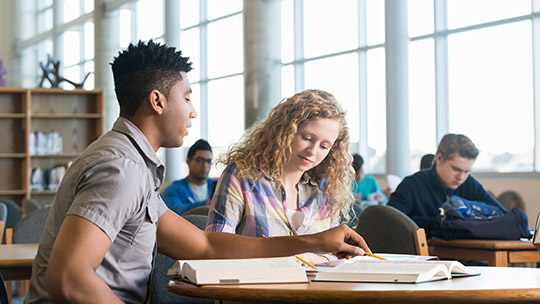 Students studying in library